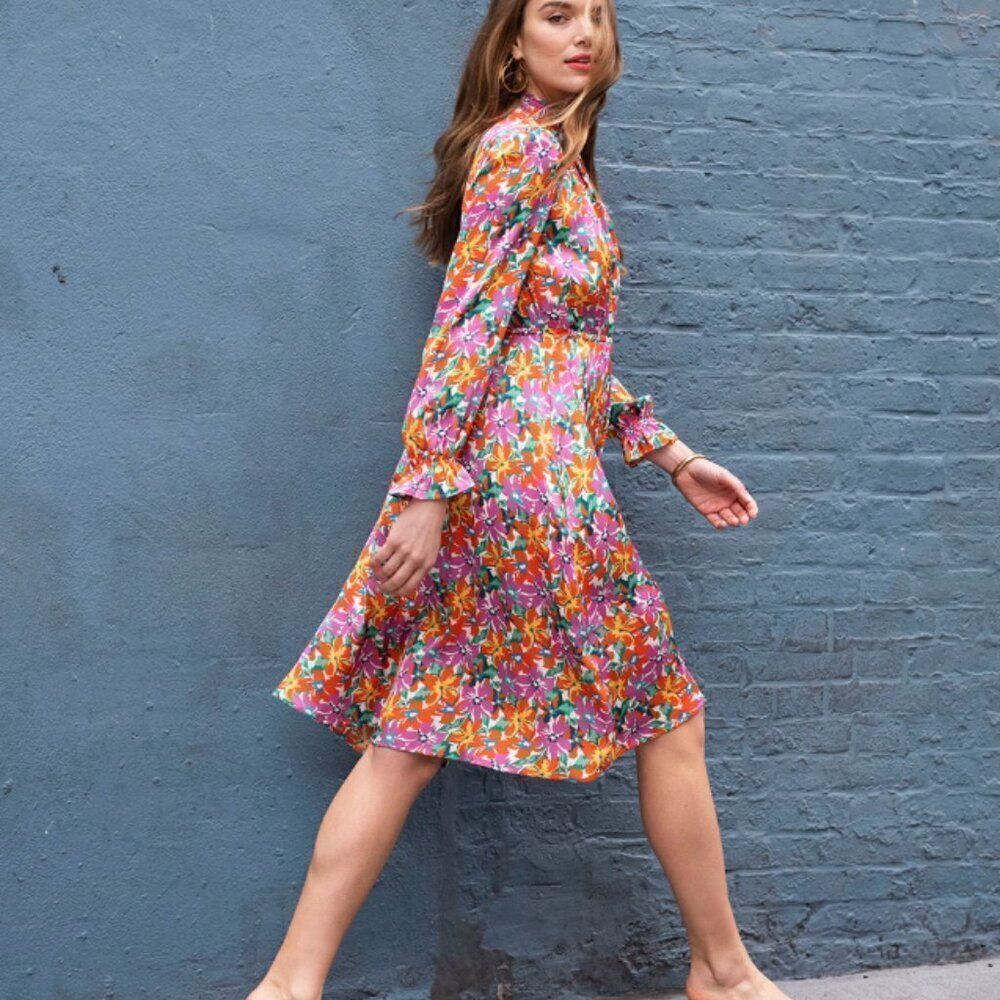 Tucker NYC Stella Dress Marissa's Mural Floral White in Silk Stretch Charmeuse